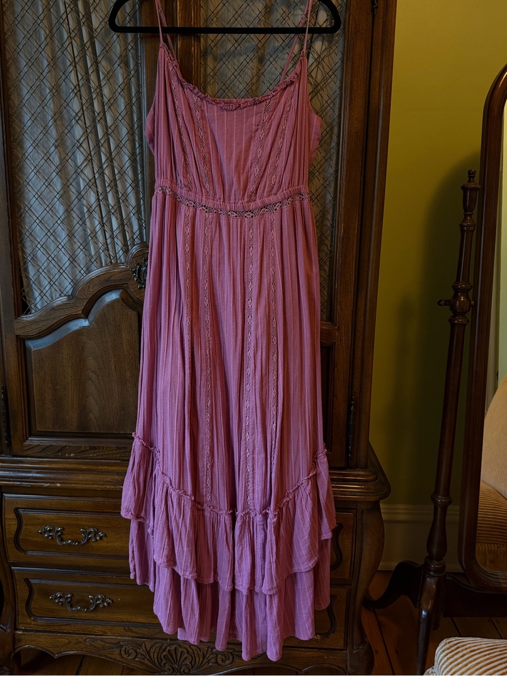 Z Supply Dusty Rose Cotton Lace Tiered Maxi Dress SIZE MEDIUM